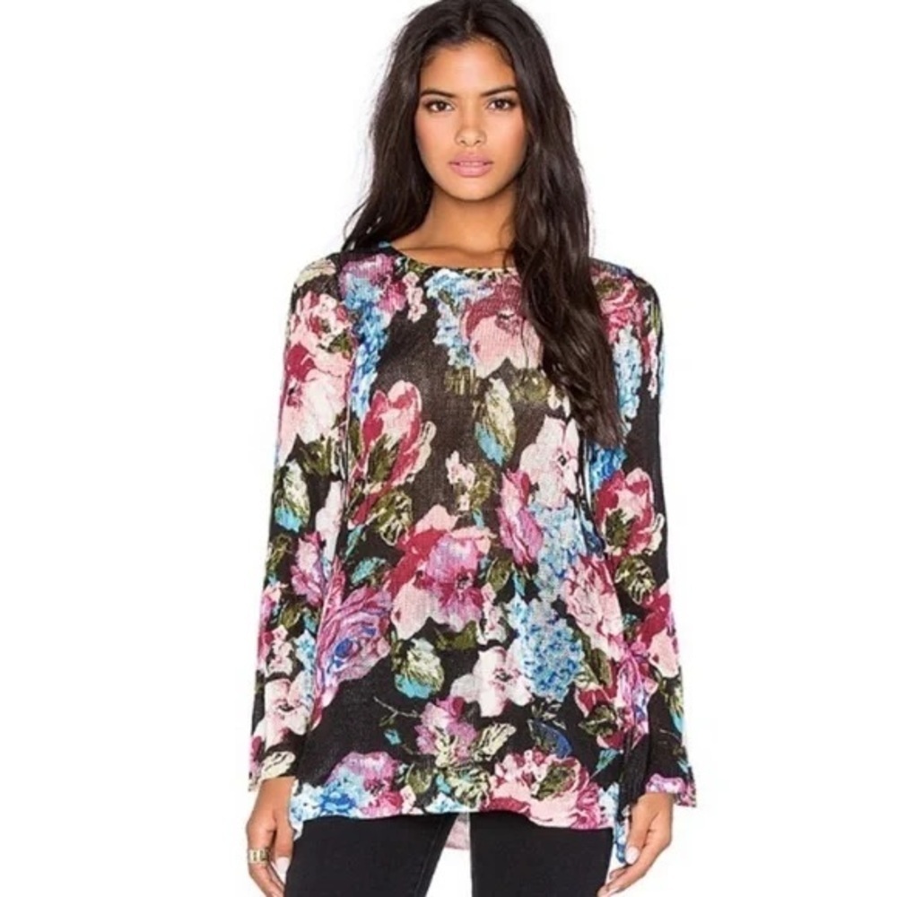 Show Me Your Mumu Floral Festibell Bell Sleeves Knit Sweater Size S Bohemian